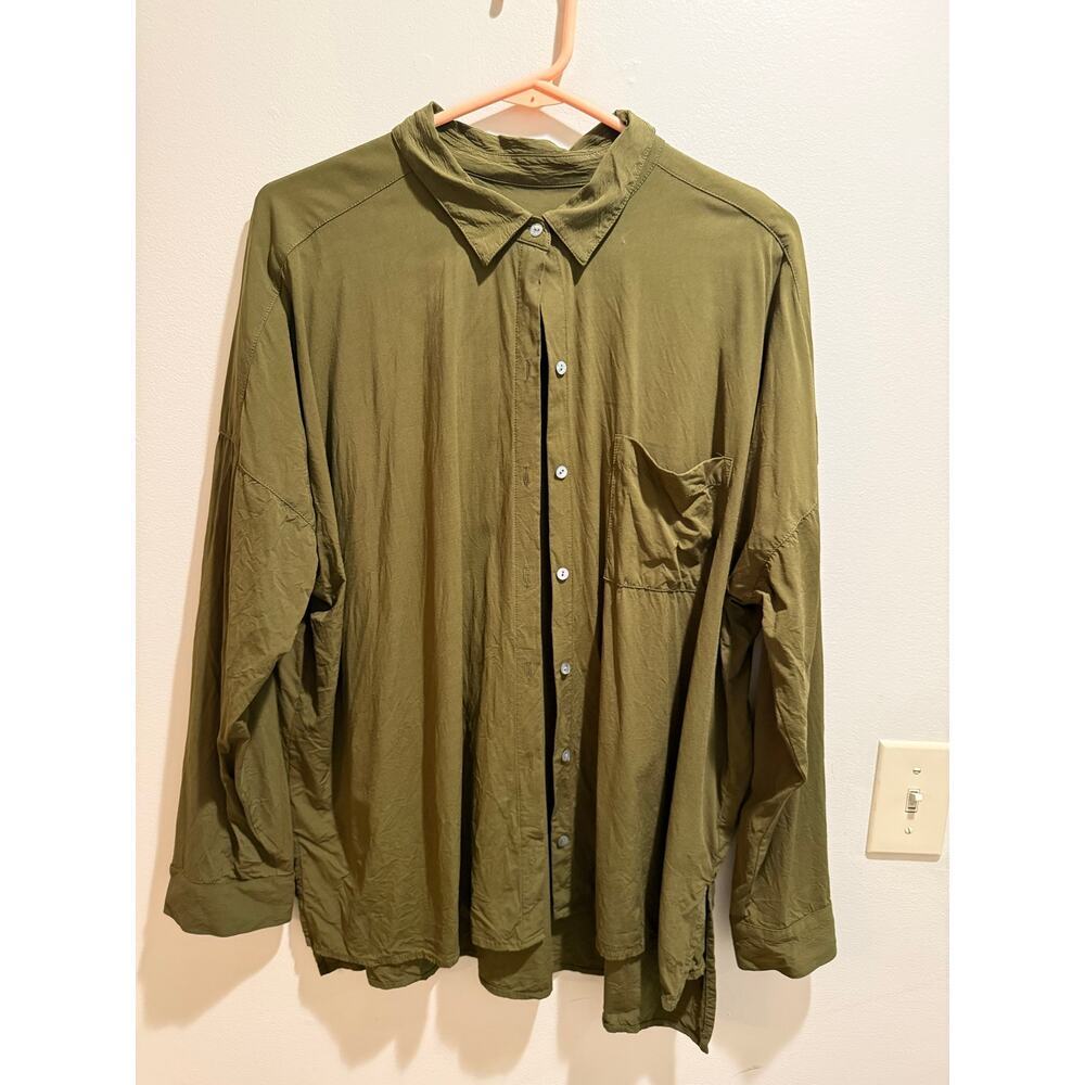Moss Green Crinkle Style J. Jill Button Down Long-Sleeve Business Casual- Sz L - Picture 2 of 11